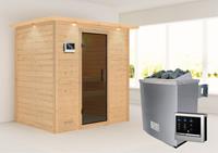 Woodfeeling | Sauna Sonja met Dakkraag | Antracietglas | Kachel 4,5 kW Externe Bediening
