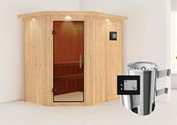 Karibu | Saja Sauna met Dakkraag | Antracietglas | Kachel 3,6 kW Externe Bediening