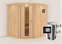Karibu | Lilja Sauna met Dakkraag | Energiesparende Deur | Kachel 3,6 kW Externe Bediening