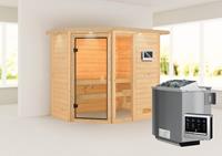 Karibu Massivholzsauna JADA 2,24 x 1,6 m  9.0 kW Bio-Kombiofen ext. Steuerung mit Dachkranz 6807