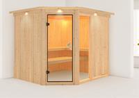 Karibu Sauna FIONA 3 2,31 x 1,96 m  ohne Ofen mit Dachkranz 49976