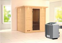 Karibu | Mojave Sauna met Dakkraag | Antracietglas | Kachel 9 kW Geïntegreerde Bediening