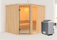 Karibu Sauna FIONA 3 2,31 x 1,96 m  9.0 kW Ofen integr. Steuerung ohne Dachkranz 59683