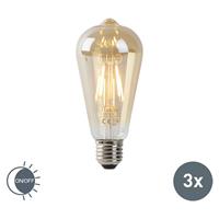 LUEDD Set van 3 E27 LED lampen ST64 goud met licht-donker sensor 4W 400 lm 2200K
