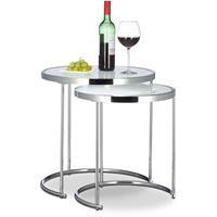 relaxdays Satztische rund, Chromgestell, 2er Set, modernes Design - Milchglas, Couchtisch Metall, Beistelltische, silber - 