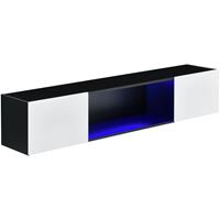 [en.casa] Hängeboard Schwarz/Weiß Hängeschrank 150 x 30 x 30 cm mit LED Beleuchtung Wohnwand mit Ablagefach Lowboard Hängend Spanplatte - 