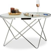 relaxdays Beistelltisch Glas Large, Chrom, Milchglas, Couchtisch, Kaffeetisch, edel, Stahl HBT: 48 x 85 x 85 cm, silber - 