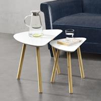 [en.casa] Couchtisch Set Levanger Beistelltisch 2er Set Weiß MDF/Bambus - 