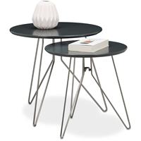 relaxdays Beistelltisch 2er Set Wohnzimmertische aus Holz mit grau-matt lackierten Tischplatten im Durchmesser 48 und 40 cm als Couchtisch und Telefontisch in