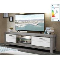 wohn-concept TV-Lowboard Fernsehtisch in weiß matt und Haveleiche Nb. GRONAU-55 inkl. LED-Beleuchtung, BxHxT: 180x59x48cm