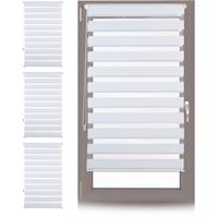 relaxdays 4 x Doppelrollo Klemmfix ohne bohren, Seitenzugrollo mit Streifen, Duo-Rollo für Fenster, Stoff 66x156 cm, weiß