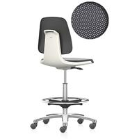 bimos Werkdraaistoel LABSIT, hoge stoel met lastafhankelijk geremde wielen en voetring, zitting van Supertec, wit