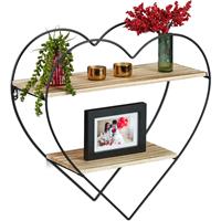 relaxdays Herzregal, mit 2 Ablagen, Metall und Holz, romantisches Dekoregal in Herzform, HxBxT 48 x 50,5 x 19 cm, natur - 