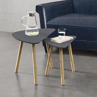 [en.casa] Couchtisch Set Levanger Beistelltisch 2er Set Dunkelgrau MDF/Bambus - 