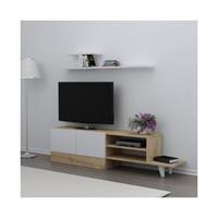 homemania Derin TV-Schrank mit Regal, Tueren, Regalen - aus dem Wohnzimmer - Weiss, Eiche aus Holz, 159,5 x 31,5 x 40 cm - 
