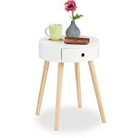 relaxdays Beistelltisch rund, Schublade, skandinavisches Design, Couchtisch oder Nachttisch, HxØ: 52 x 40 cm, Holz, weiß - 
