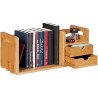 relaxdays Schreibtisch Organizer Bambus, 2 Schubladen, Bücherregal ausziehbar, Ablage, HxBxT: 21 x 80,5 x 19 cm, natur - 
