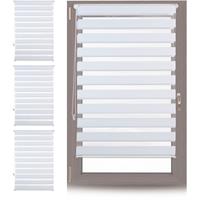 relaxdays 4 x Doppelrollo Klemmfix ohne bohren, Seitenzugrollo mit Streifen, Duo-Rollo für Fenster, Stoff 81x156 cm, weiß