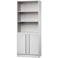 JENA combi-boekenkast, 5 OH, 3 open vakken + 2 deuren, B 800 x D 420 x H 2004 mm, lichtgrijs