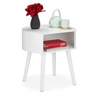 relaxdays Beistelltisch, runder Nachttisch mit Ablagefach, Holzbeine, schlichtes Design, HxBxT 47,5 x 46 x 40 cm, weiß - 