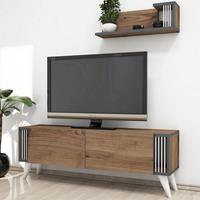 homemania Nicol TV-Schrank - Modern - mit Tueren, Regal, Einlegeboeden - Nussbaum aus Holz, PVC, 120 x 31 x 42 cm - 