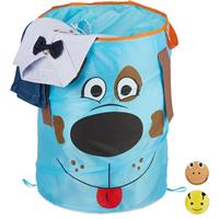 relaxdays Pop-Up Wäschekorb für Kinder, Tiermotiv Hund, Faltbar, 39 l Stauraum, Aufbewahrungskorb HxD: 43 x 34 cm, blau - 