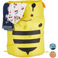 relaxdays Pop-Up Wäschekorb für Kinder, Tiermotiv Biene, Faltbar, 39 l Stauraum, Aufbewahrungskorb HxD: 43 x 34 cm, gelb - 