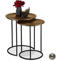 relaxdays Satztisch im 2er Set, Retro Design, rund, Wohnzimmer, Metall, Beistelltisch, H: 56 und 50,5 cm, gold/schwarz - 