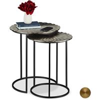 relaxdays Satztisch im 2er Set, Retro Design, rund, Wohnzimmer, Metall, Beistelltisch, H: 56 und 50,5 cm, silber/schwarz - 