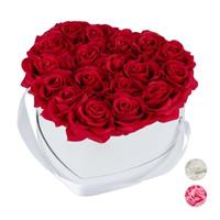 Relaxdays Weiße Rosenbox Herz mit 18 Rosen rot
