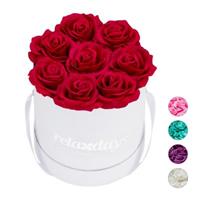 Relaxdays Weiße Rosenbox rund mit 8 Rosen rot