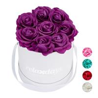 Relaxdays Weiße Rosenbox rund mit 8 Rosen lila