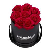 Relaxdays Schwarze Rosenbox rund mit 8 Rosen rot