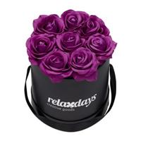 Relaxdays Schwarze Rosenbox rund mit 8 Rosen lila