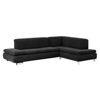 Sofa 2,5-Sitzer links mit Ecksofa rechts TERRENCE-23 Veloursstoff Farbe schwarz Sitzhärte weich B: 270cm T: 190cm H: 76cm