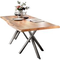 SIT Eettafel Tables met boomstamrand en opvallend onderstel van metaal, vintage