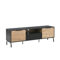 beliani TV-Möbel Schwarz / Heller Holzfarbton Spanplatte Metall 52 x 160 x 41 cm Modern 2 Türe mit Schublade Offenes Fach Praktisch Wohnzimmer