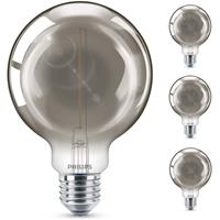 philips LED Lampe ersetzt 11W, E27 Globe G93, grau, warmweiß, 115 Lumen, nicht dimmbar, 4er Pack [Energieklasse A+] - 