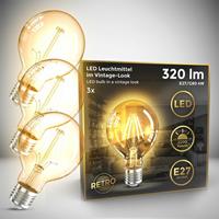 b.k.licht 3x LED Leuchtmittel Filament Vintage Industrie Lampe E27 Retro Glühbirne G80 4W