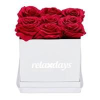 Relaxdays Weiße Rosenbox eckig mit 9 Rosen rot