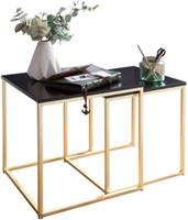 WOHNLING Satztisch CALA Schwarz Beistelltisch MDF / Metall Couchtisch Set 2 Tische Kleiner Wohnzimmertisch gold