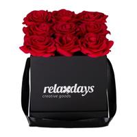 Relaxdays Schwarze Rosenbox eckig mit 9 Rosen rot