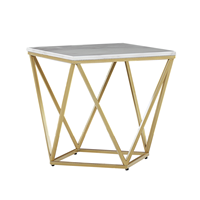 beliani Beistelltisch Beige mdf Marmor Optik quadratisch 50x50 cm mit goldenem Metallgestell Modern Glamour Stil Sofatisch Wohnzimmer Salon Möbel - Beige
