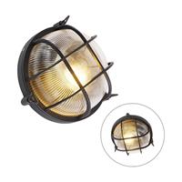 QAZQA Industriële ronde wandlamp zwart IP44 - Noutica