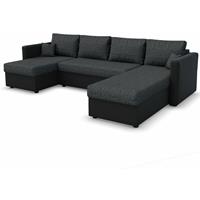 VICCO XXL Sofa mit Schlaffunktion Schwarz - Couch Taschenfederkern Polstereck - 