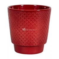 NTD International Pot Odense Star Bordeaux S 13x14 cm rode ronde bloempot voor binnen