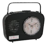 ETC-SHOP Tischuhr Vintage Retro Schrankuhr Wohnzimmer Standuhr klein, Radio Optik Used Look schwarz, Analog Batterie, LxBxH 43 x 8 x 38 cm,
