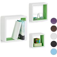 RELAXDAYS Wandregal Cube 3er Set, quadratische MDF Wandboards, belastbare Dekoregale für das Wohnzimmer, weiß-violett
