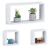 RELAXDAYS Cube Regal, 3er Set, Schwebend, Quadratisch, Modernes Design, Hoch- & Querformat, Kinderzimmer, MDF, Weiß