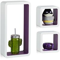 RELAXDAYS Cube Regal, 3er Set, Freischwebend, Quadratisch, Modern, Hoch- & Querformat, Kinderzimmer, MDF, Weiß/Violett